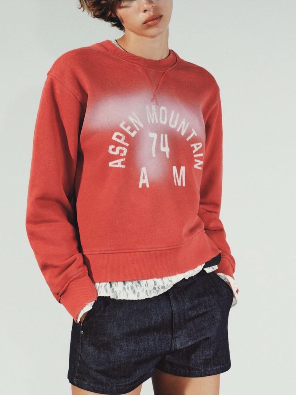 Zara Red Aspen Mountain 74 Crewneck Sweatshirt